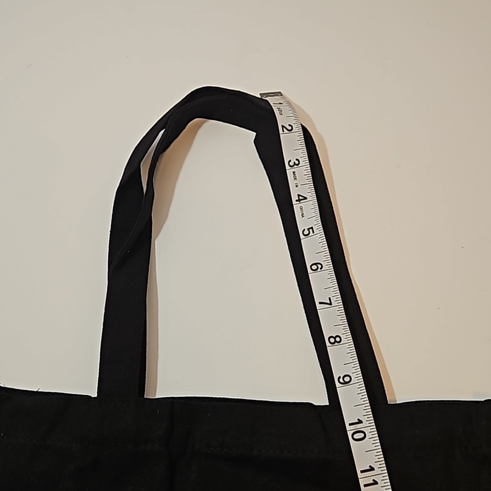Hand Crafted Reusable Black Canvas Tote Bag 100% Cotton Floral Blue Heels 13x13" - Picture 17 of 17